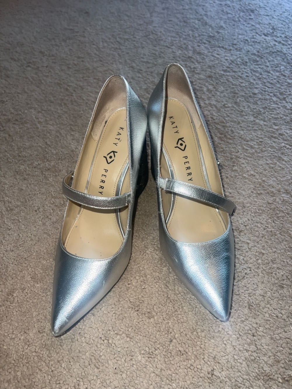 Katy Perry Collections Metallic Silver Mary Jane Pointed Pumps